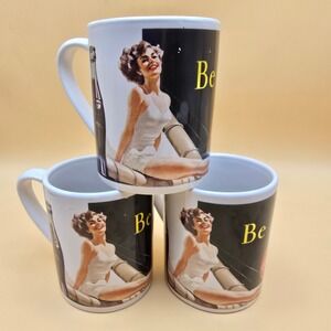 Sexy Pin Up Girl Coca Cola Mugs Set of 3 Vintage Style Be Refreshed Gibson